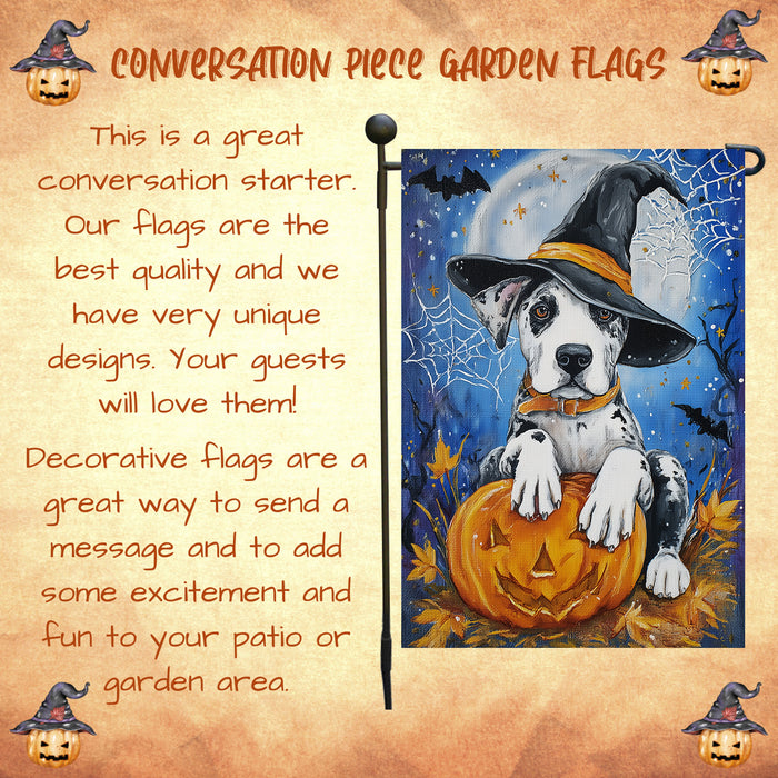 Great Dane Spooky Moon Halloween Garden Flag Fall Outdoor Yard Decor Holiday Porch Banner Dog Lover Gift Single or Double Sided 12.5 x 18 Inch