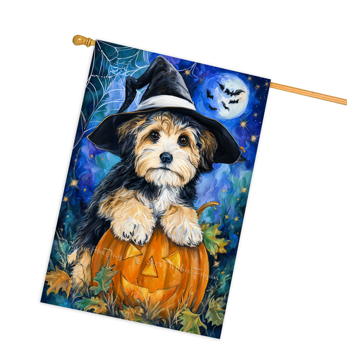 Havanese Halloween Autumn and Thanksgiving House Flag 28 x 40 Inch Pumpkin Bat Witch Hat Dog Yard Decor for Porch or Home Outdoor Display