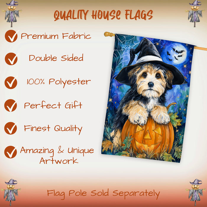 Havanese Halloween Autumn and Thanksgiving House Flag 28 x 40 Inch Pumpkin Bat Witch Hat Dog Yard Decor for Porch or Home Outdoor Display