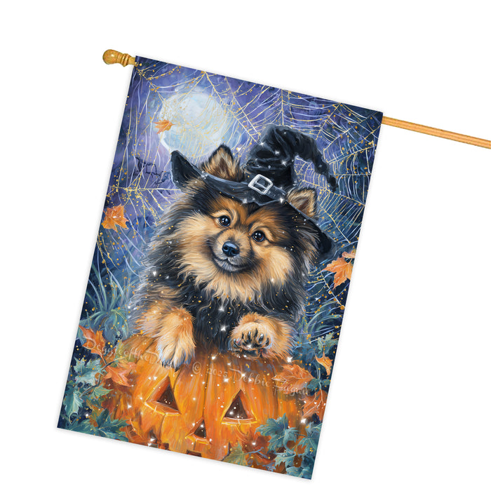 Keeshond Welcome Halloween House Flag 28 x 40 Inch Double Sided Pumpkin Lantern Spider Web Fall Porch Banner Outdoor Yard Decoration
