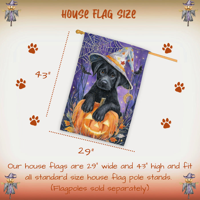 Black Labrador Halloween House Flag 28 x 40 Inch Double Sided Pumpkin Candy Full Moon Outdoor Porch Banner for Trick or Treat Fall Decoration