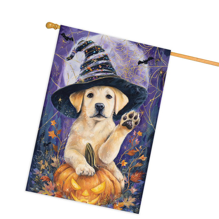 Labrador Welcome Fall Halloween House Flag 28 x 40 Inch Double Sided Puppy Pumpkin Witch Hat Outdoor Porch Banner for Autumn Yard Decor