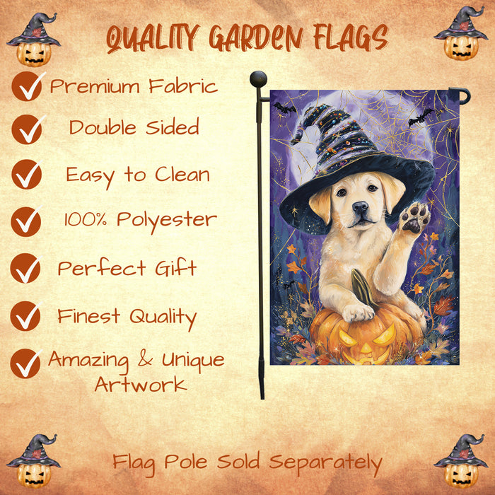 Labrador Welcome Fall Halloween Garden Flag 12.5 x 18 Inch Puppy Pumpkin Witch Hat Outdoor Yard Banner for Porch or Lawn Single or Double Sided