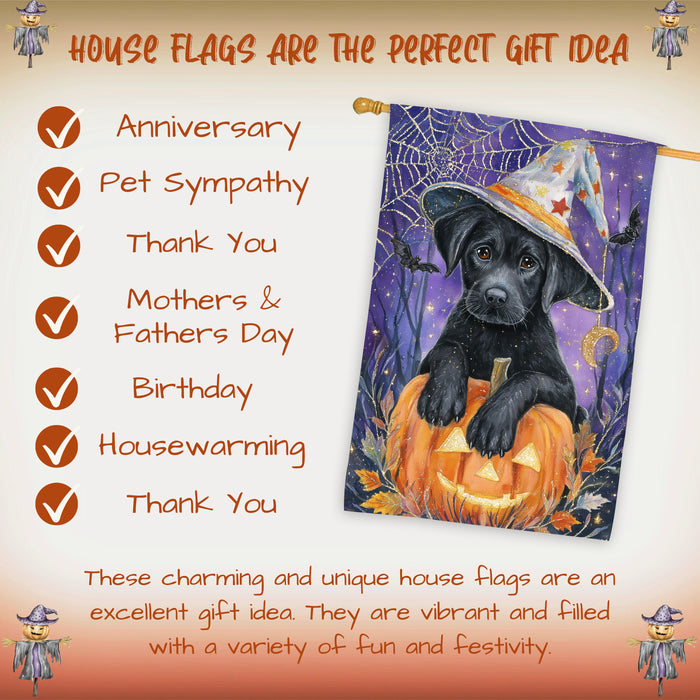 Black Labrador Halloween House Flag 28 x 40 Inch Double Sided Pumpkin Candy Full Moon Outdoor Porch Banner for Trick or Treat Fall Decoration