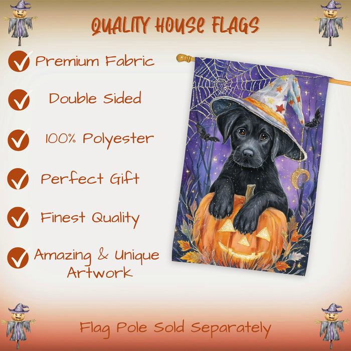 Black Labrador Halloween House Flag 28 x 40 Inch Double Sided Pumpkin Candy Full Moon Outdoor Porch Banner for Trick or Treat Fall Decoration