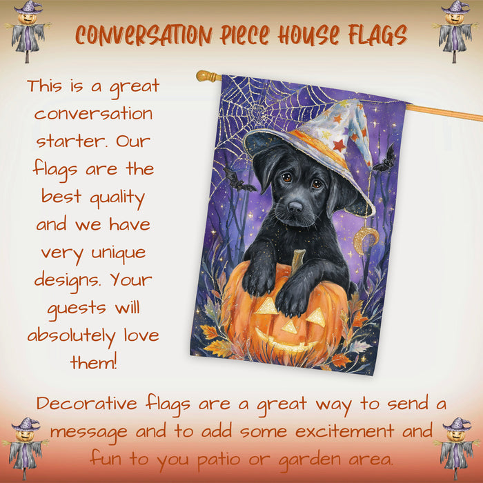 Black Labrador Halloween House Flag 28 x 40 Inch Double Sided Pumpkin Candy Full Moon Outdoor Porch Banner for Trick or Treat Fall Decoration