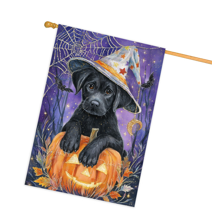 Black Labrador Halloween House Flag 28 x 40 Inch Double Sided Pumpkin Candy Full Moon Outdoor Porch Banner for Trick or Treat Fall Decoration