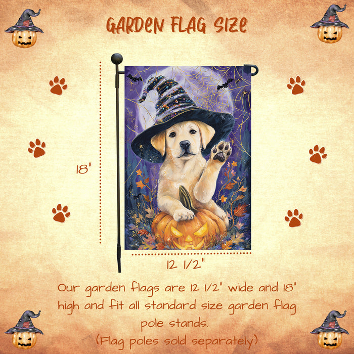 Labrador Welcome Fall Halloween Garden Flag 12.5 x 18 Inch Puppy Pumpkin Witch Hat Outdoor Yard Banner for Porch or Lawn Single or Double Sided