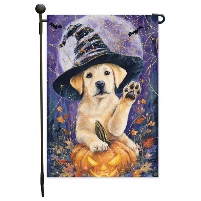 Labrador Welcome Fall Halloween Garden Flag 12.5 x 18 Inch Puppy Pumpkin Witch Hat Outdoor Yard Banner for Porch or Lawn Single or Double Sided