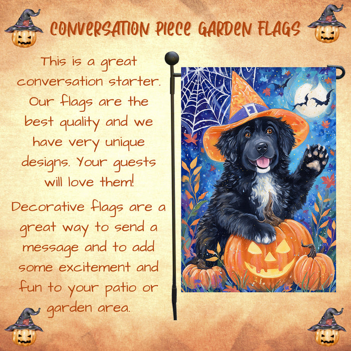 Newfoundland Dog Pumpkin Jack O Lantern Garden Flag 12.5 x 18 Inch Fall Harvest Welcome Banner for Porch Lawn Holiday Yard Decoration