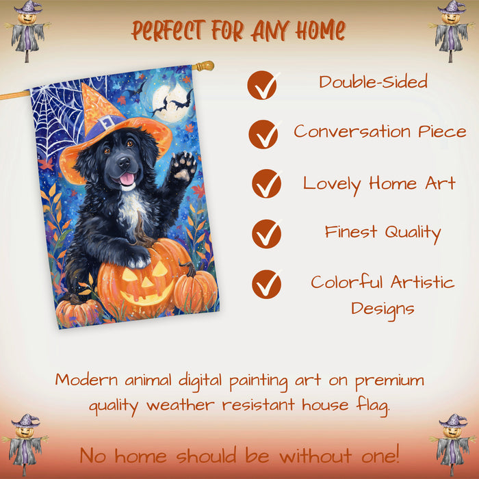 Newfoundland Dog Pumpkin Jack O Lantern House Flag 28 x 40 Inch Double Sided Fall Harvest Porch Banner Outdoor Halloween Home Decoration