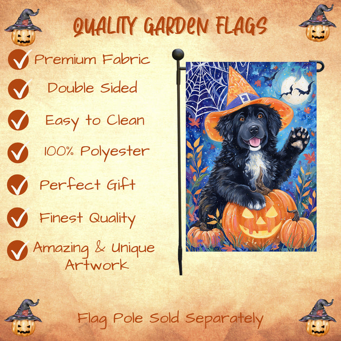 Newfoundland Dog Pumpkin Jack O Lantern Garden Flag 12.5 x 18 Inch Fall Harvest Welcome Banner for Porch Lawn Holiday Yard Decoration