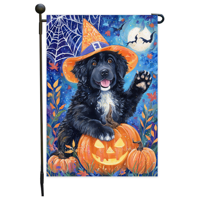 Newfoundland Dog Pumpkin Jack O Lantern Garden Flag 12.5 x 18 Inch Fall Harvest Welcome Banner for Porch Lawn Holiday Yard Decoration