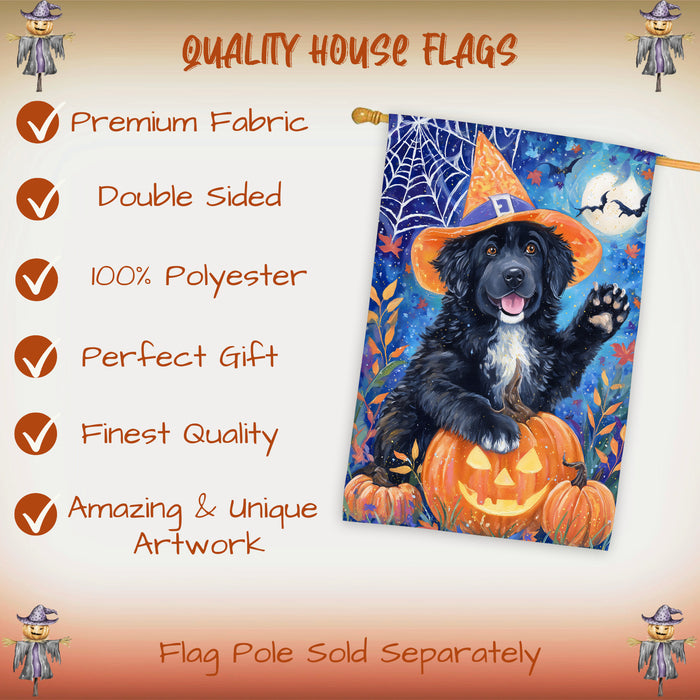 Newfoundland Dog Pumpkin Jack O Lantern House Flag 28 x 40 Inch Double Sided Fall Harvest Porch Banner Outdoor Halloween Home Decoration