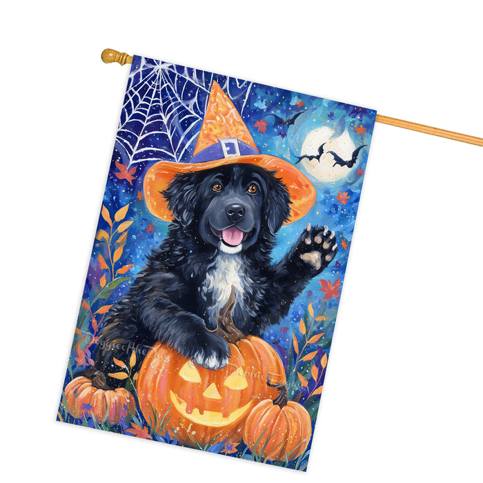 Newfoundland Dog Pumpkin Jack O Lantern House Flag 28 x 40 Inch Double Sided Fall Harvest Porch Banner Outdoor Halloween Home Decoration