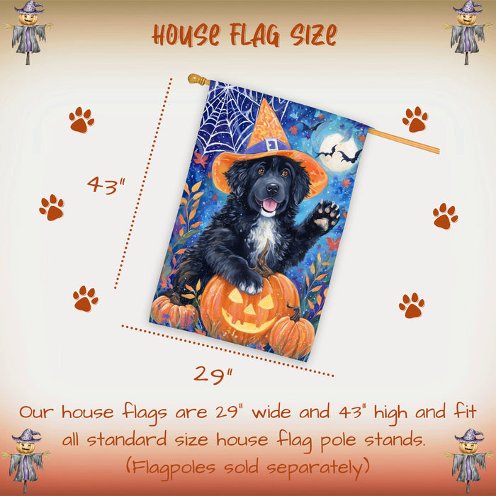 Newfoundland Dog Pumpkin Jack O Lantern House Flag 28 x 40 Inch Double Sided Fall Harvest Porch Banner Outdoor Halloween Home Decoration
