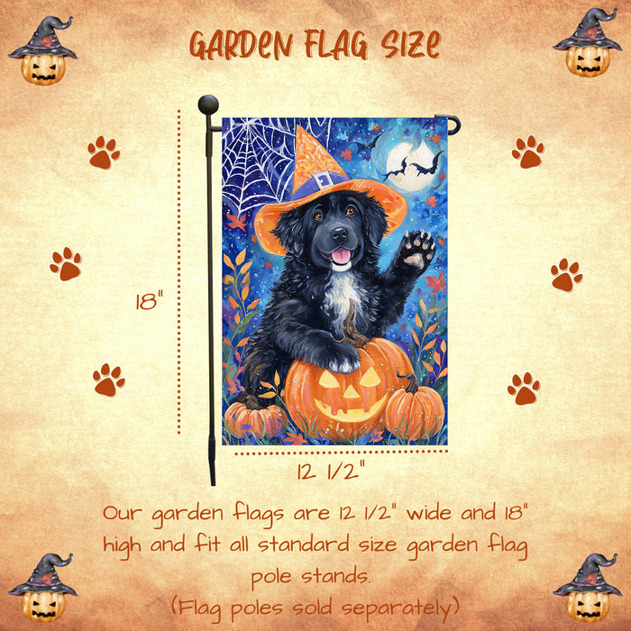 Newfoundland Dog Pumpkin Jack O Lantern Garden Flag 12.5 x 18 Inch Fall Harvest Welcome Banner for Porch Lawn Holiday Yard Decoration