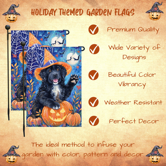 Newfoundland Dog Pumpkin Jack O Lantern Garden Flag 12.5 x 18 Inch Fall Harvest Welcome Banner for Porch Lawn Holiday Yard Decoration