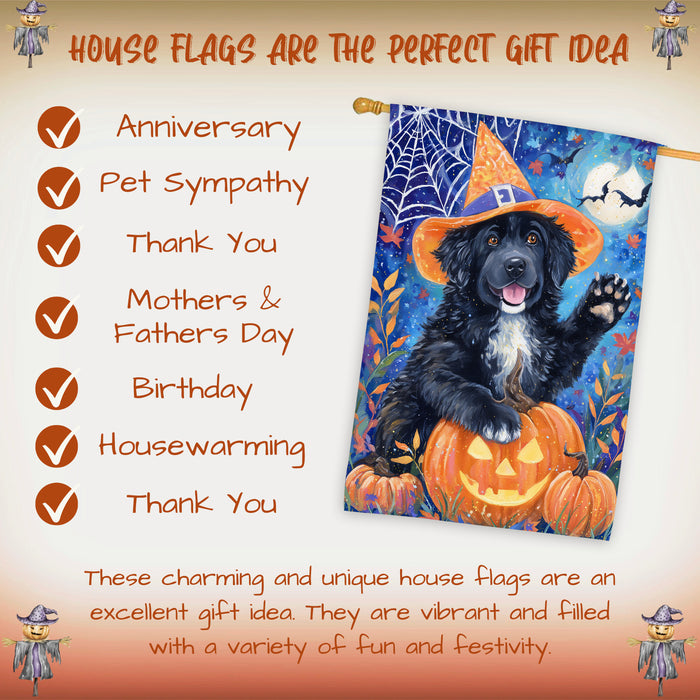 Newfoundland Dog Pumpkin Jack O Lantern House Flag 28 x 40 Inch Double Sided Fall Harvest Porch Banner Outdoor Halloween Home Decoration