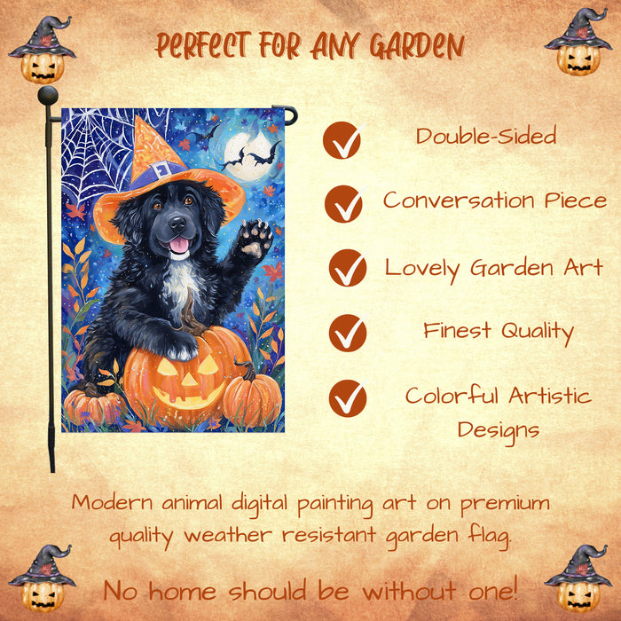 Newfoundland Dog Pumpkin Jack O Lantern Garden Flag 12.5 x 18 Inch Fall Harvest Welcome Banner for Porch Lawn Holiday Yard Decoration