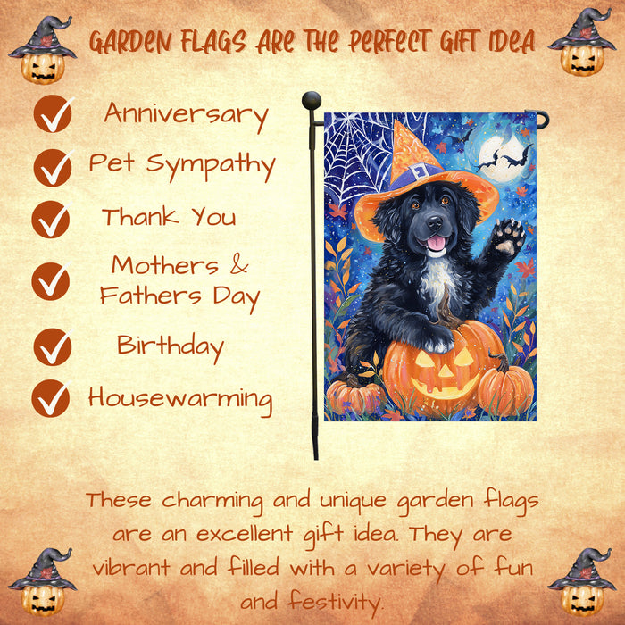 Newfoundland Dog Pumpkin Jack O Lantern Garden Flag 12.5 x 18 Inch Fall Harvest Welcome Banner for Porch Lawn Holiday Yard Decoration