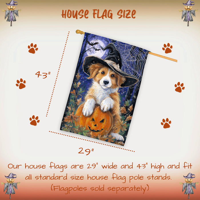 Nova Scotia Duck Tolling Retriever Halloween Witch Hat House Flag 28 x 40 Inch Double Sided Pumpkin Autumn Porch Banner Outdoor Home Decoration