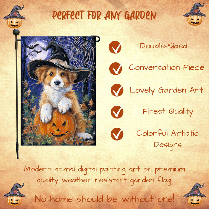 Nova Scotia Duck Tolling Retriever Halloween Garden Flag 12.5 x 18 Inch Witch Dog Pumpkin Outdoor Yard Banner for Autumn Lawn Party Decor