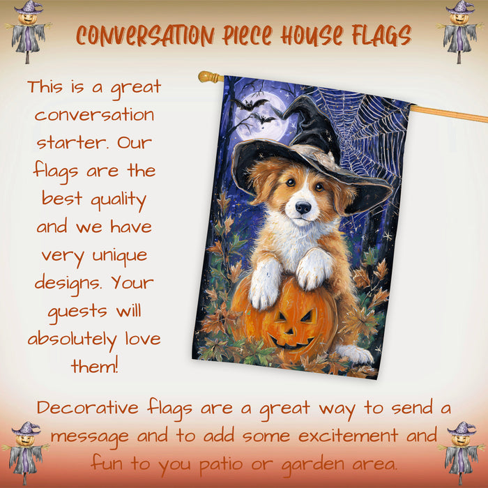 Nova Scotia Duck Tolling Retriever Halloween Witch Hat House Flag 28 x 40 Inch Double Sided Pumpkin Autumn Porch Banner Outdoor Home Decoration