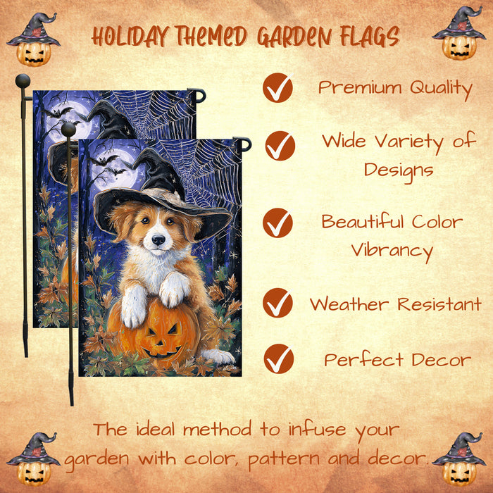 Nova Scotia Duck Tolling Retriever Halloween Garden Flag 12.5 x 18 Inch Witch Dog Pumpkin Outdoor Yard Banner for Autumn Lawn Party Decor