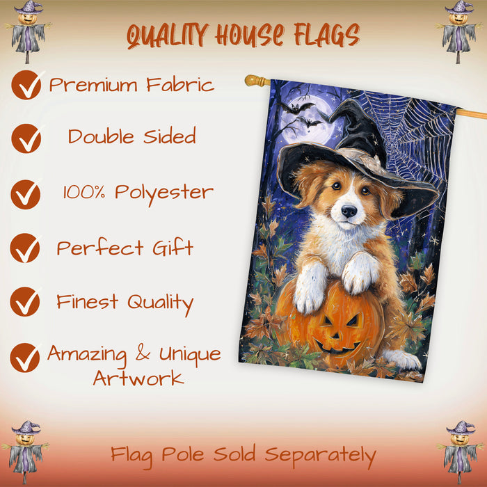 Nova Scotia Duck Tolling Retriever Halloween Witch Hat House Flag 28 x 40 Inch Double Sided Pumpkin Autumn Porch Banner Outdoor Home Decoration