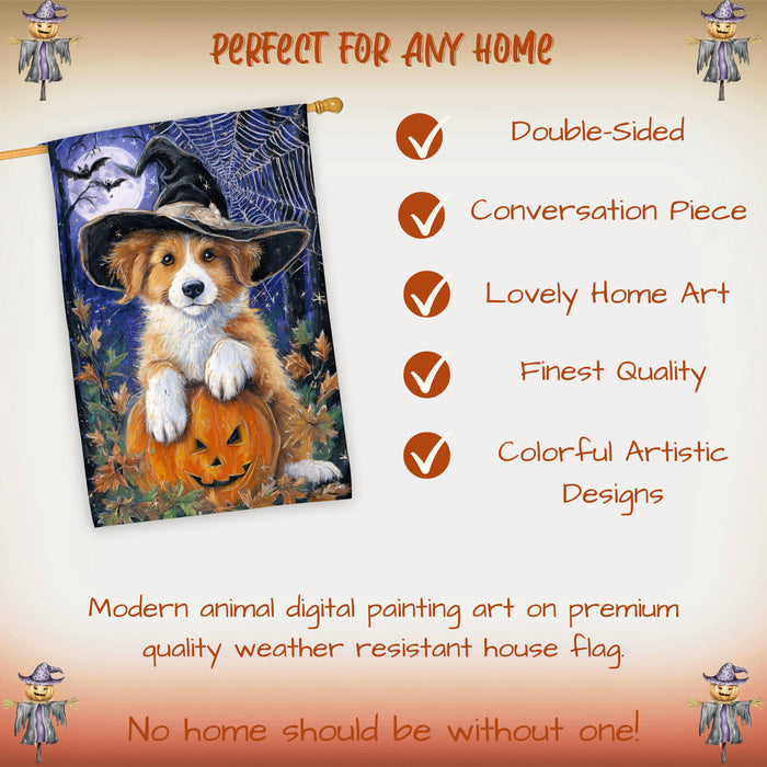 Nova Scotia Duck Tolling Retriever Halloween Witch Hat House Flag 28 x 40 Inch Double Sided Pumpkin Autumn Porch Banner Outdoor Home Decoration