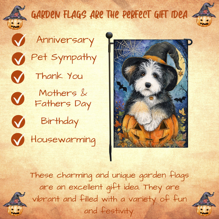 Old English Sheepdog Halloween Garden Flag 12.5 x 18 Inch Witch Hat Pumpkin Outdoor Yard Banner for Fall Lawn Holiday Decoration