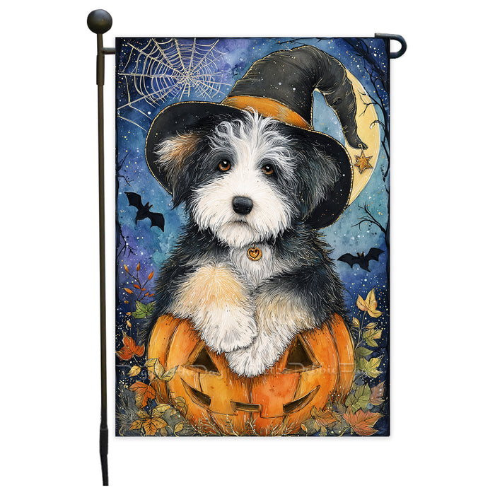 Old English Sheepdog Halloween Garden Flag 12.5 x 18 Inch Witch Hat Pumpkin Outdoor Yard Banner for Fall Lawn Holiday Decoration