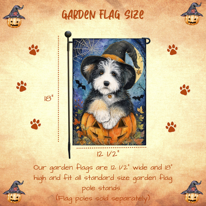 Old English Sheepdog Halloween Garden Flag 12.5 x 18 Inch Witch Hat Pumpkin Outdoor Yard Banner for Fall Lawn Holiday Decoration