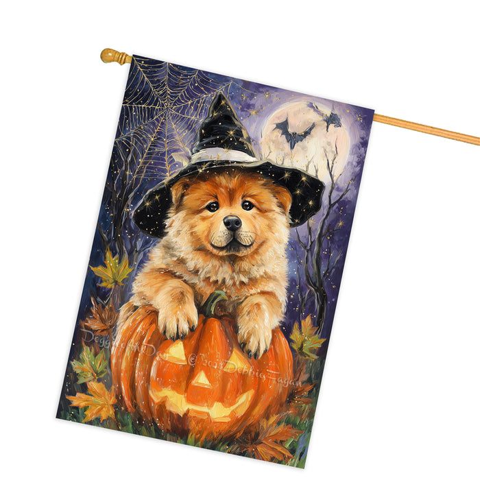 Chow Chow Halloween Witch Hat House Flag 28 x 40 Inch Double Sided Pumpkin Bat Full Moon Porch Banner for Fall Outdoor Home Decoration