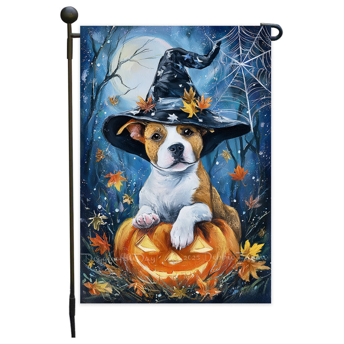 Pit Bull Halloween Garden Flag 12.5 x 18 Inch Witch Hat Pumpkin Bat Outdoor Yard Banner for Fall Porch Lawn Holiday Decoration