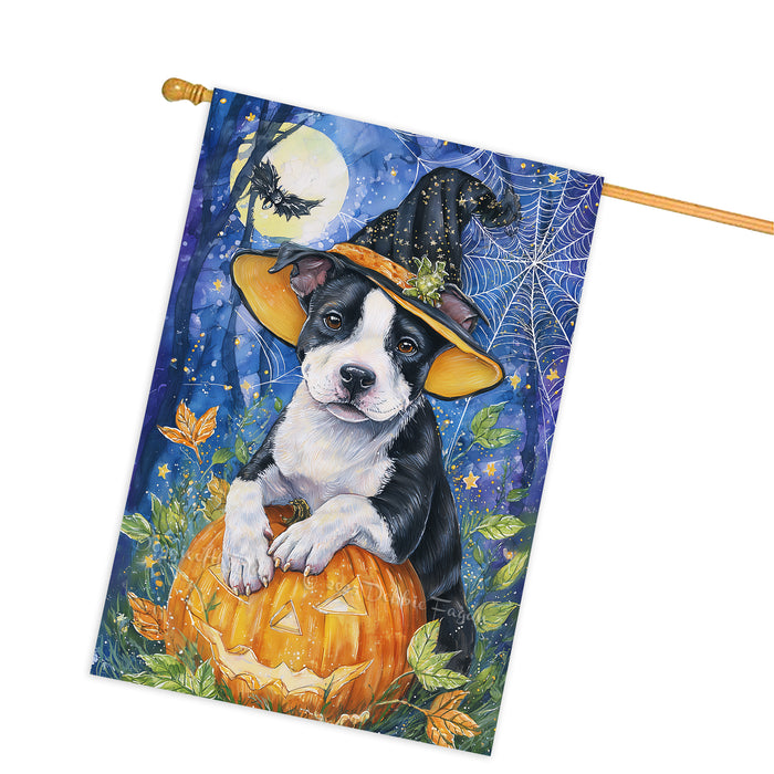 Pitbull Halloween Witch Hat House Flag 28 x 40 Inch Double Sided Pumpkin Jack O Lantern Porch Banner for Autumn Outdoor Home Decoration