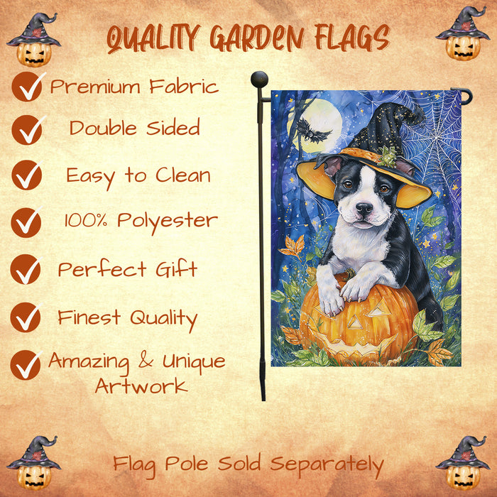 Pitbull Halloween Garden Flag 12.5 x 18 Inch Witch Hat Pumpkin Jack O Lantern Outdoor Yard Banner for Fall Dog Lover Decoration