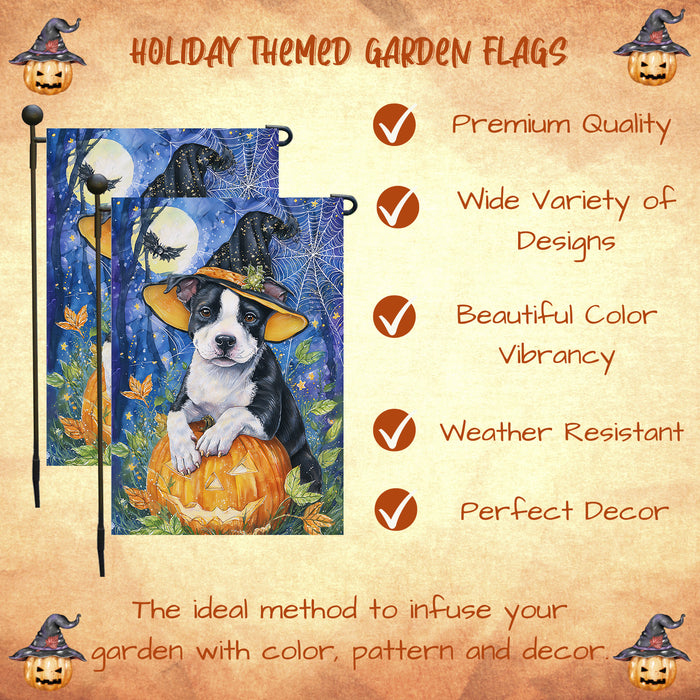 Pitbull Halloween Garden Flag 12.5 x 18 Inch Witch Hat Pumpkin Jack O Lantern Outdoor Yard Banner for Fall Dog Lover Decoration