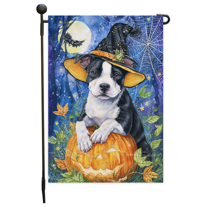 Pitbull Halloween Garden Flag 12.5 x 18 Inch Witch Hat Pumpkin Jack O Lantern Outdoor Yard Banner for Fall Dog Lover Decoration
