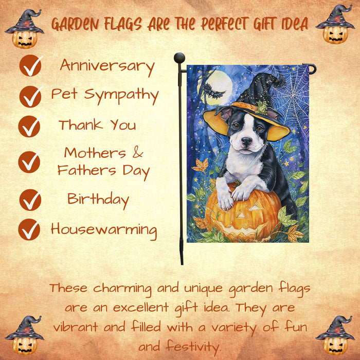 Pitbull Halloween Garden Flag 12.5 x 18 Inch Witch Hat Pumpkin Jack O Lantern Outdoor Yard Banner for Fall Dog Lover Decoration