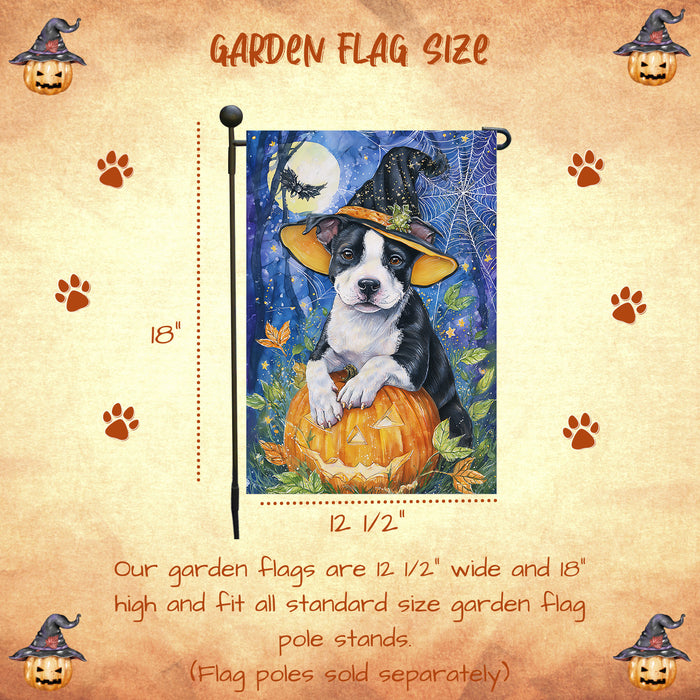 Pitbull Halloween Garden Flag 12.5 x 18 Inch Witch Hat Pumpkin Jack O Lantern Outdoor Yard Banner for Fall Dog Lover Decoration