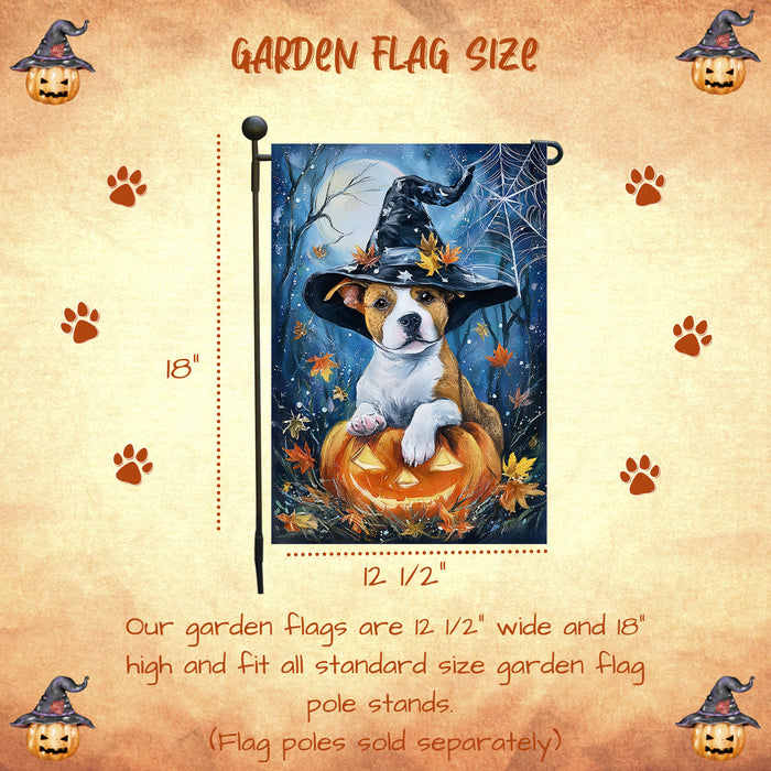 Pit Bull Halloween Garden Flag 12.5 x 18 Inch Witch Hat Pumpkin Bat Outdoor Yard Banner for Fall Porch Lawn Holiday Decoration