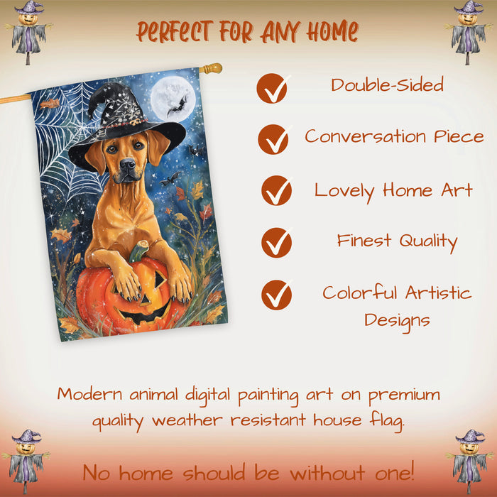 Rhodesian Ridgeback Halloween House Flag Witch Hat Pumpkin Large Outdoor Banner Fall Porch Yard Decoration 28 x 40 Inch