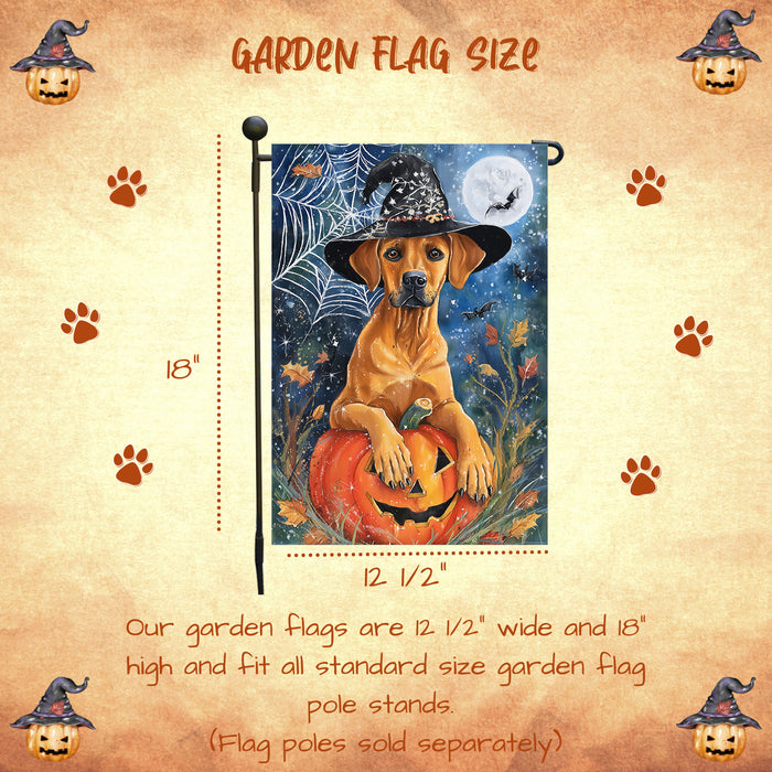 Rhodesian Ridgeback Halloween Garden Flag Witch Hat Pumpkin Yard Banner Fall Dog Outdoor Decor 12.5 x 18 Inch