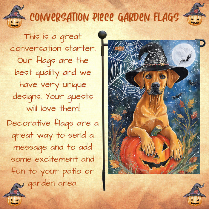 Rhodesian Ridgeback Halloween Garden Flag Witch Hat Pumpkin Yard Banner Fall Dog Outdoor Decor 12.5 x 18 Inch