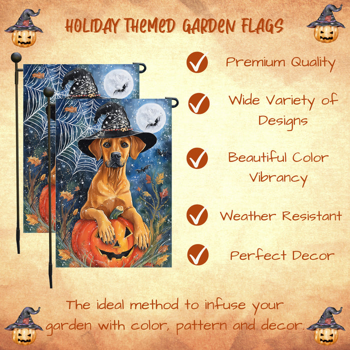 Rhodesian Ridgeback Halloween Garden Flag Witch Hat Pumpkin Yard Banner Fall Dog Outdoor Decor 12.5 x 18 Inch