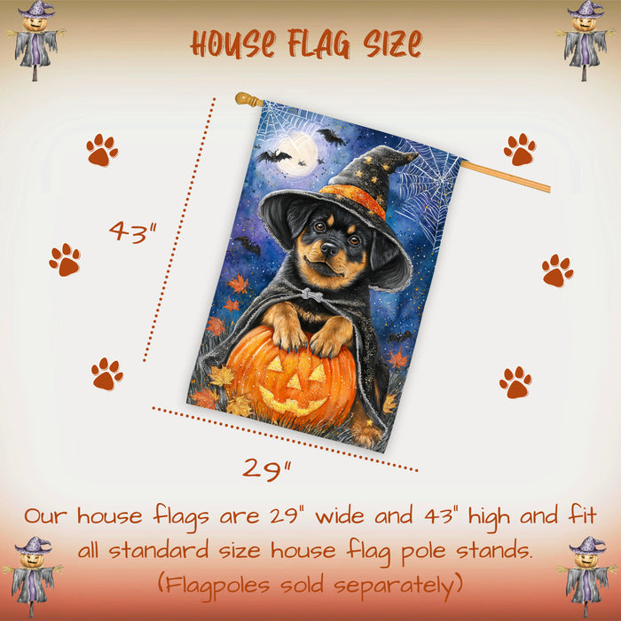 Rottweiler Halloween House Flag Pumpkin Witch Hat Moon Large Outdoor Banner Fall Porch Yard Decoration 28 x 40 Inch