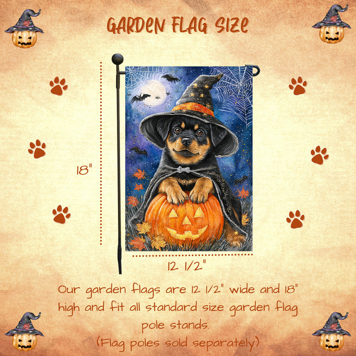 Rottweiler Halloween Garden Flag Pumpkin Witch Hat Moon Yard Banner Outdoor Fall Decor 12.5 x 18 Inch