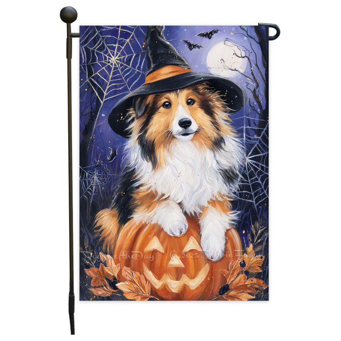 Rough Collie Halloween Garden Flag Pumpkin Moon Bat Yard Banner Fall Dog Outdoor Decor 12.5 x 18 Inch